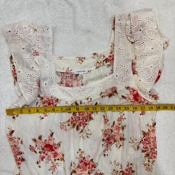 Romantic Cottagecore Floral Eyelet Blouse Large Boho Prairie Flutter Sleeve - Picture 6 of 7